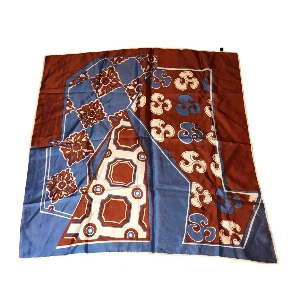 Vintage Abstract Elephant Multicolor 100% Acetate 28” Square Scarf Made in Japan